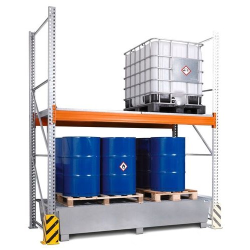 Combi-Shelf 3 K4-I s pocinkano lovilno posodo, za 4 IBC po 1000 l, dodatni regal
