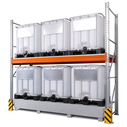 Combi-Shelf 3 K6-I s pocinkano lovilno posodo, za 6 IBC po 1000 l, osnovni regal