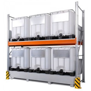 Combi-Shelf 3 K6-I s pocinkano lovilno posodo, za 6 IBC po 1000 l, osnovni regal