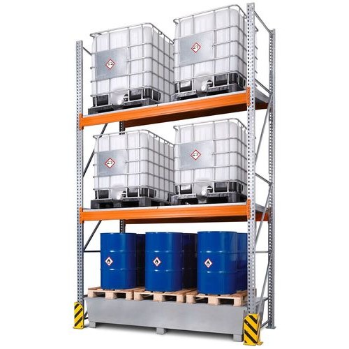 Combi-Shelf 4 K6-I s pocinkano lovilno posodo, za 6 IBC po 1000 l, osnovni regal