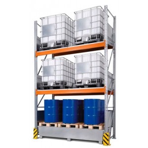 Combi-Shelf 4 K6-I s pocinkano lovilno posodo, za 6 IBC po 1000 l, osnovni regal