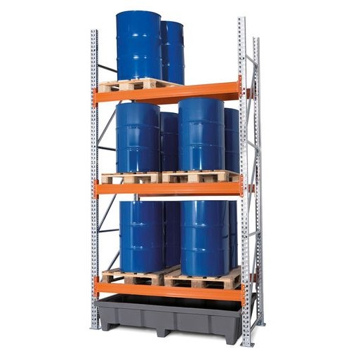 Paletni regal PRP 18.37 za 6 palet ali 3 palete za kemikalije, 3 nivoji, osnovni regal