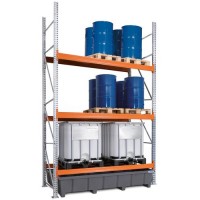 Paletni regal PRP 27.44 za 9 palet ali 6 palet za kemikalije ali 6 IBC, 3 nivoji, osnovni regal