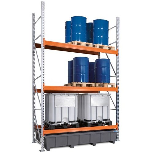 Paletni regal PRP 27.44 za 9 palet ali 6 palet za kemikalije ali 6 IBC, 3 nivoji, osnovni regal