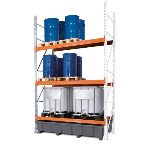 Paletni regal PRP 27.44 za 9 palet ali 6 palet za kemikalije ali 6 IBC, 3 nivoji, dodatni regal