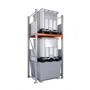 Combi-Shelf 3 K2-I s pocinkano lovilno posodo, za 2 IBC po 1000 l, osnovni regal