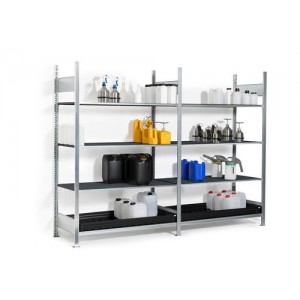 Regal za nevarne snovi GKG 1360 pro, PE pladenj, PE rešetka, 1360 x 637 x 2000 mm, osnovni regal