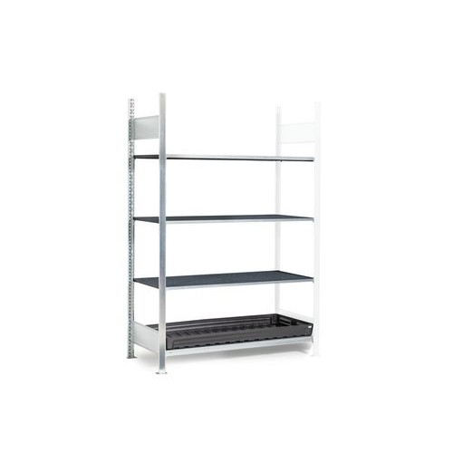 Regal za nevarne snovi GKG 1360 pro, PE pladenj, PE rešetka, 1312 x 637 x 2000 mm, dodatni regal