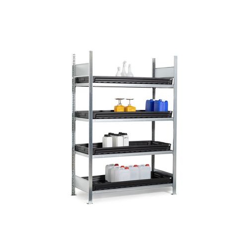 Regal za nevarne snovi GKW 1360 pro, 4 PE pladnji, 1360 x 637 x 2000 mm, osnovni regal