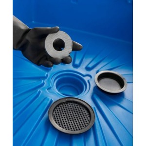 Naprava za pranje delov BIO.X C100, sestavljena iz umivalnika, pokrova in začetnega polnila