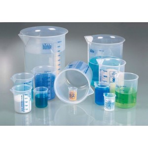 Čaša Griffin iz PP, laboratorijske čaše z natisnjeno modro volumsko lestvico, 3000 ml, 6 kosov