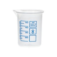 Čaša Griffin iz PP, laboratorijske čaše z natisnjeno modro volumsko lestvico, 50 ml, 24 kosov