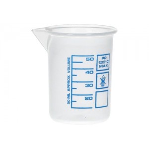 Čaša Griffin iz PP, laboratorijske čaše z natisnjeno modro volumsko lestvico, 50 ml, 24 kosov
