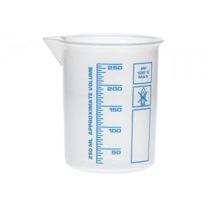 Čaša Griffin iz PP, laboratorijske čaše z natisnjeno modro volumsko lestvico, 250 ml, 24 kosov