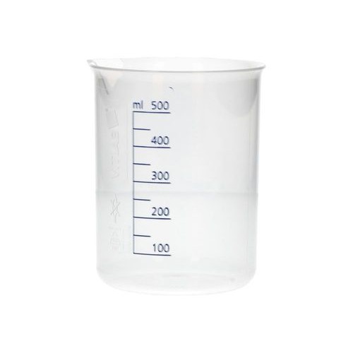 Čaša Griffin iz PP, laboratorijske čaše z natisnjeno modro volumsko lestvico, 500 ml, 12 kosov