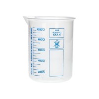 Čaša Griffin iz PP, laboratorijske čaše z natisnjeno modro volumsko lestvico, 1000 ml, 12 kosov