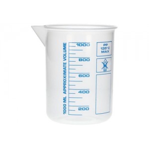 Čaša Griffin iz PP, laboratorijske čaše z natisnjeno modro volumsko lestvico, 1000 ml, 12 kosov