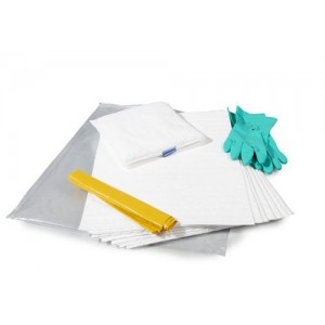 DENSORB komplet za ukrepanje ob razlitju olja, v prosojni vreči, z vpojnimi podlogami in blazinami